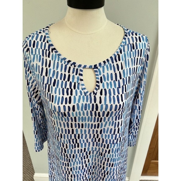 Clara Sun Woo Tunic Size S BLue White Abstract Relaxed Oversized Lagen Travel - Picture 2 of 6